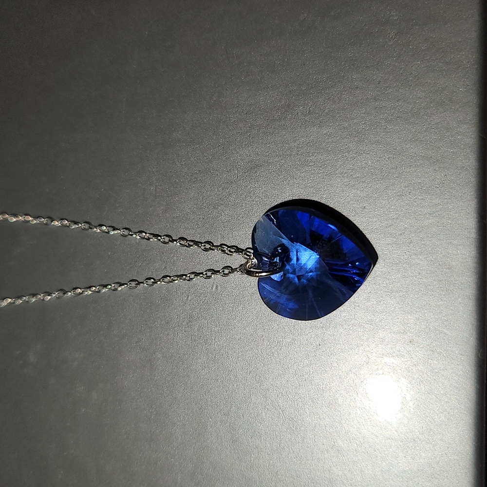 Macy's Crystal Heart Crystal 18" Pendant Necklace in Sterling Silver Blue
